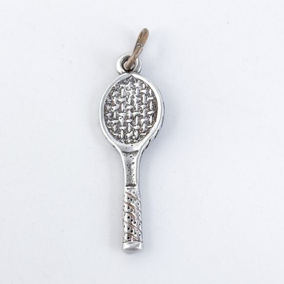 Vintage Sterling Silver 925 Textured Tennis Racket Pendant Charm - Picture 3 of 5